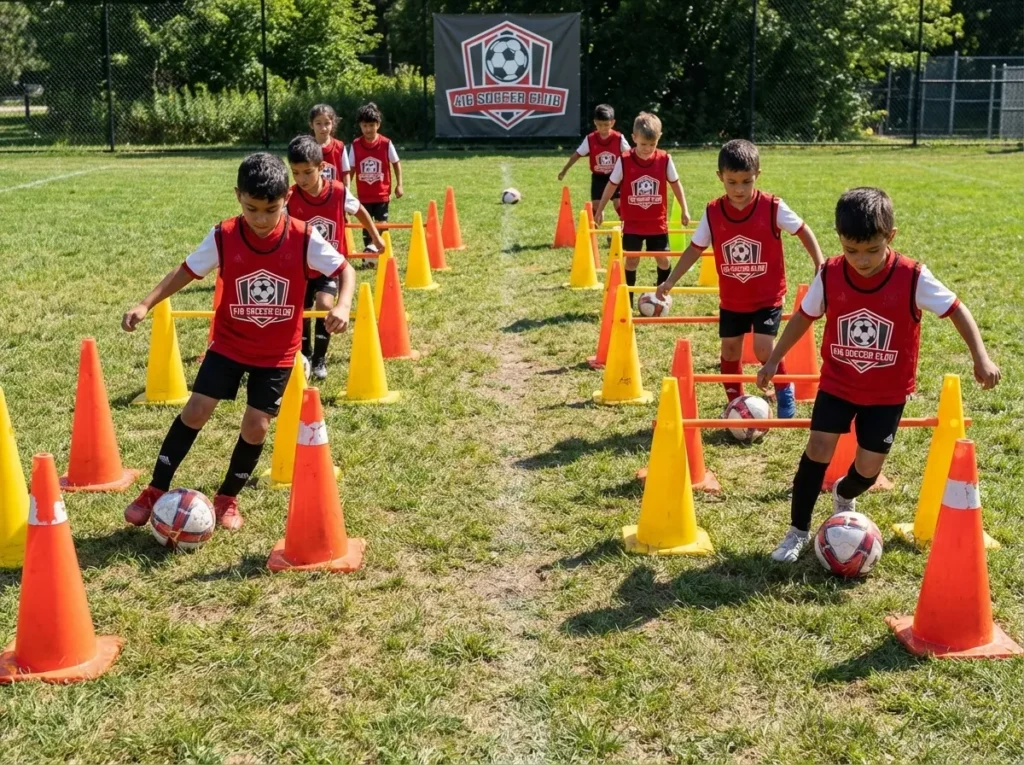 Soccer dribbling through cone gates drill for ages five and six